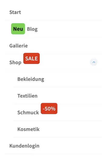 Menü mit Infotexten stylen